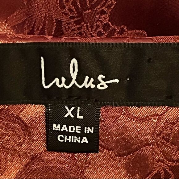 Lulu's Calia Love Floral Jacquard Satin Slipdress Size XL Rich Brown Sexy Silky - Picture 7 of 8